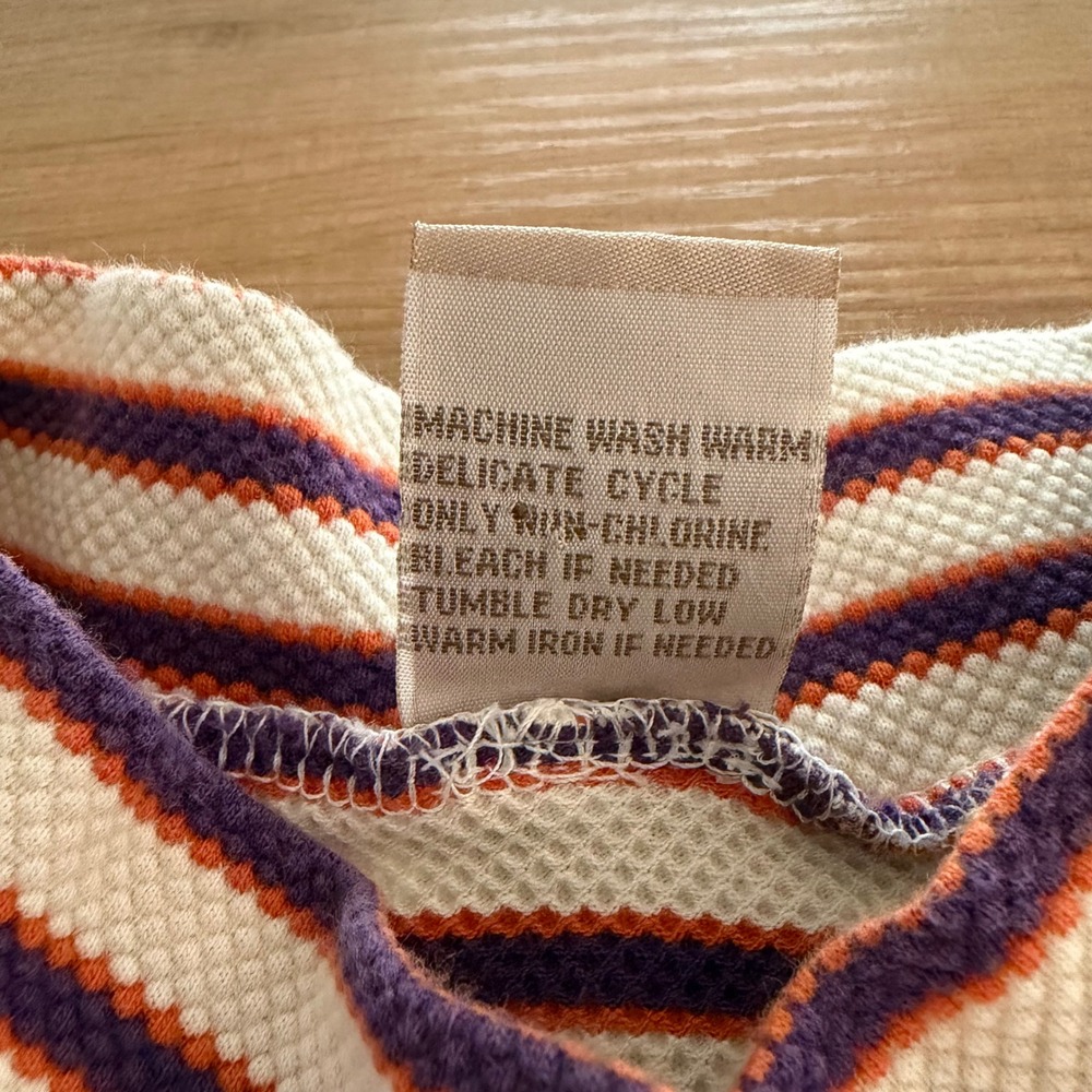 Levis Jeans for Women Vintage Mock Neck Striped Short Sleeve Top Orange Purple M - Picture 7 of 8